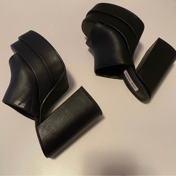 Black Steve Madden Leather Cagey Platform Sandals Size 10 - Picture 12 of 13